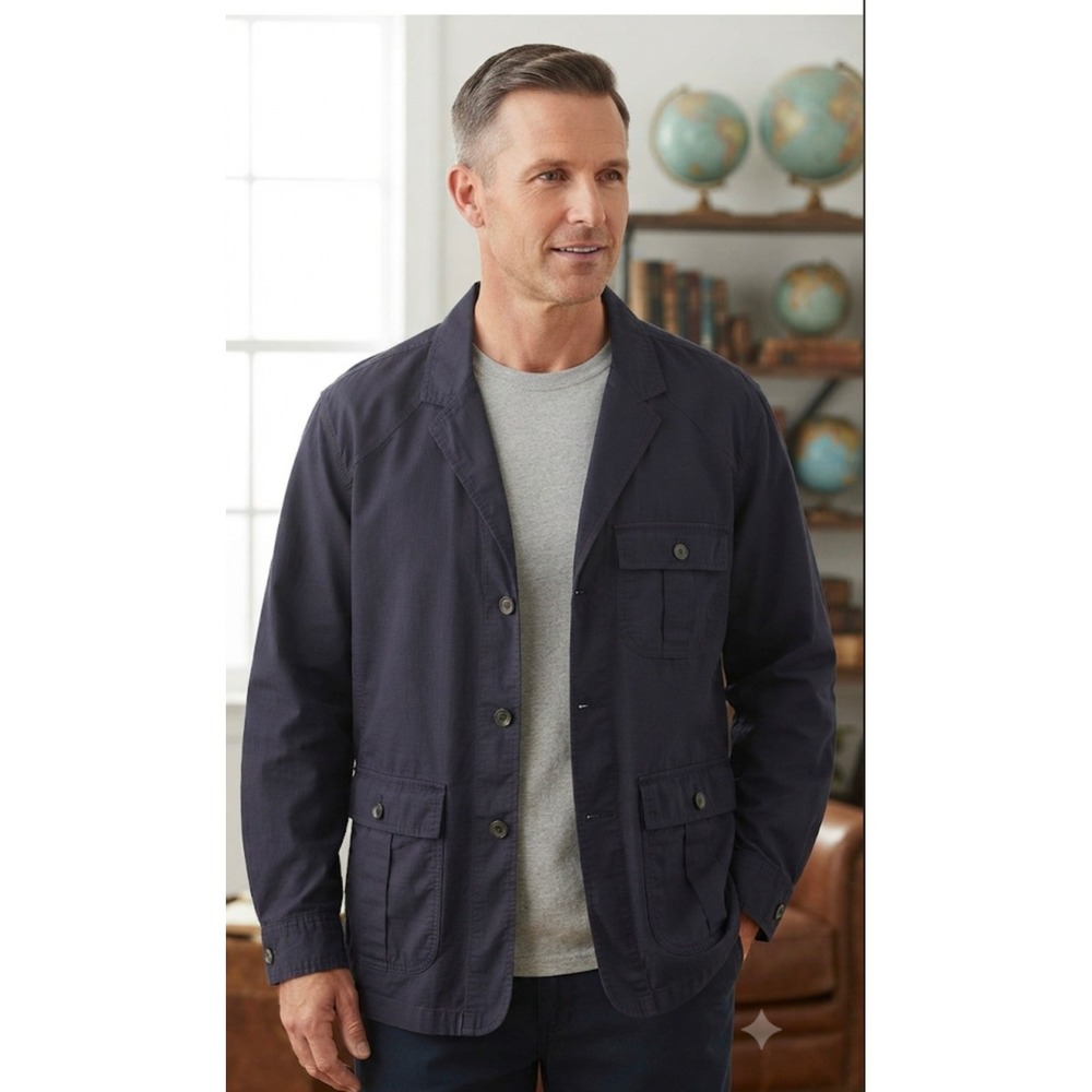Haband Travelers Mens Navy Blue Cotton Utility Field Jacket Chore Coat XL